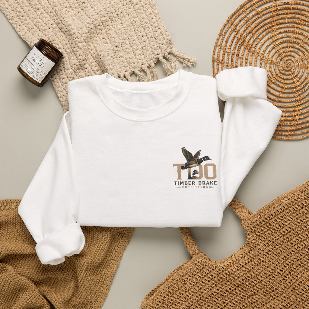 TDO Timber Drake Outfitters Crewneck Sweatshirt - Hunting Dog Sunset Graphic