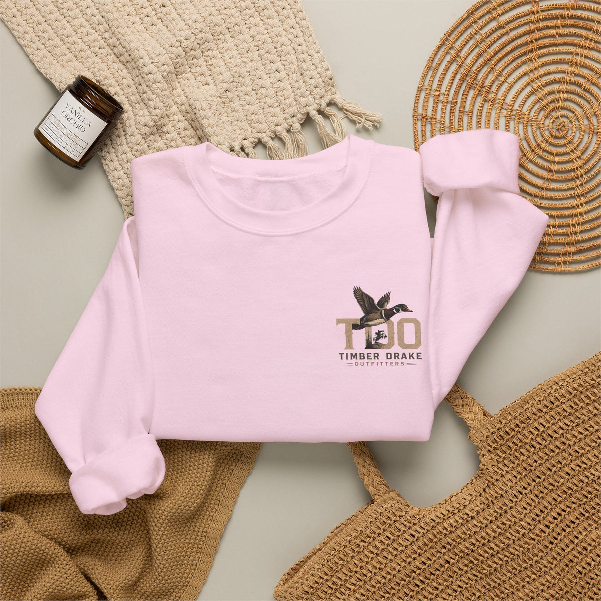 TDO Timber Drake Outfitters Crewneck Sweatshirt - Hunting Dog Sunset Graphic