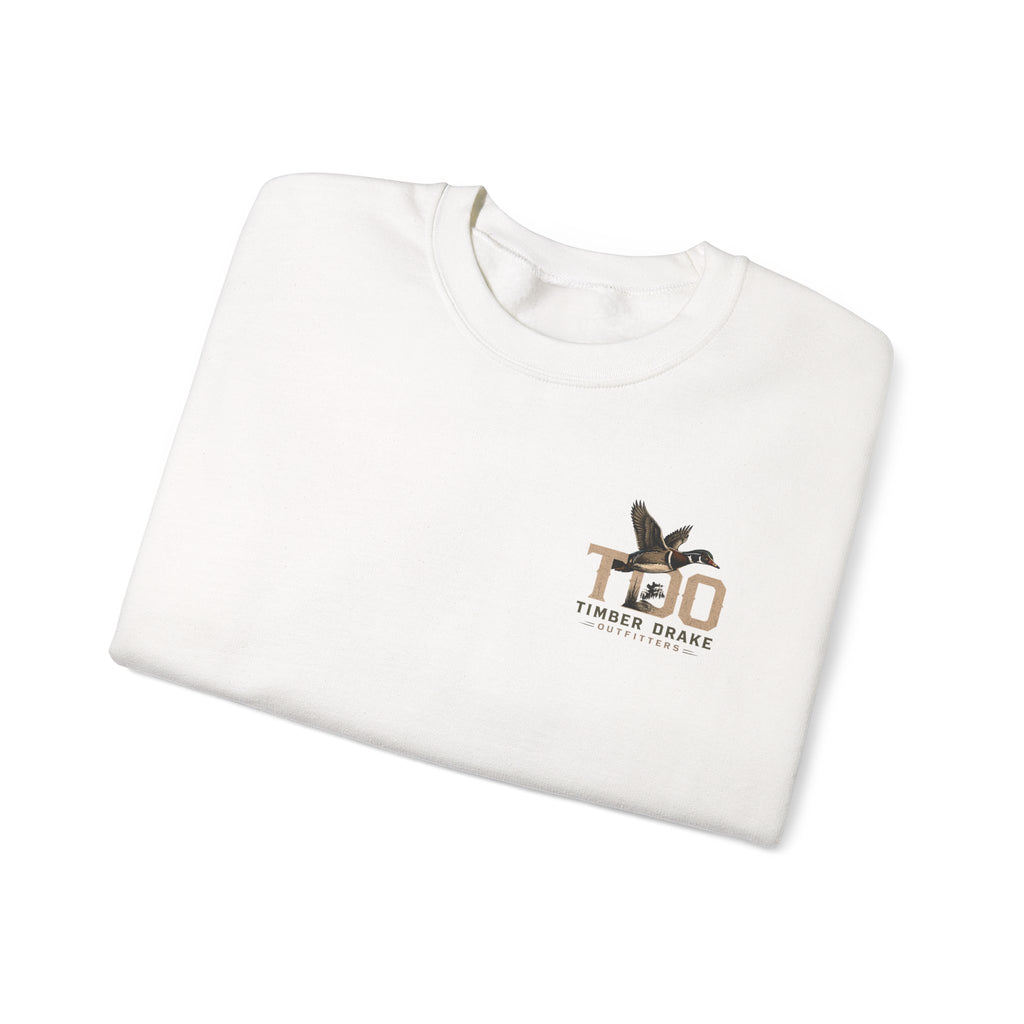 TDO Timber Drake Outfitters Crewneck Sweatshirt - Hunting Dog Sunset Graphic